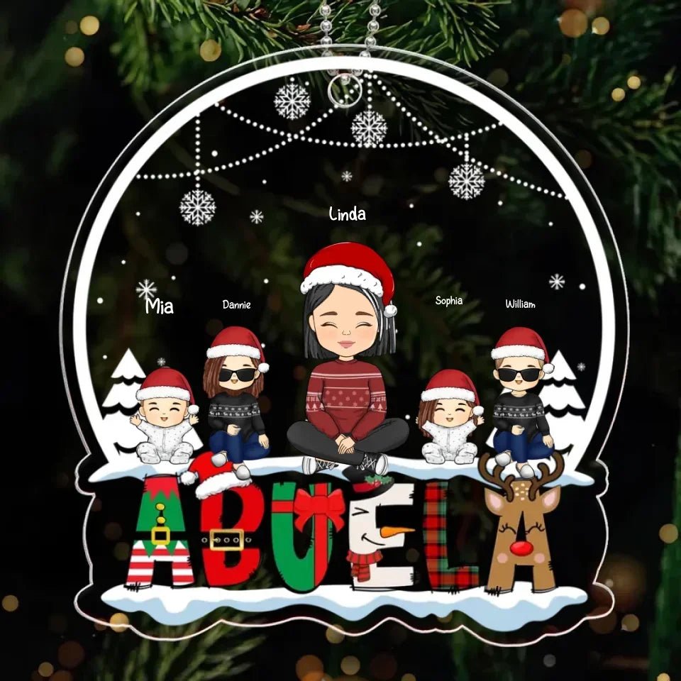 Grandma Grandkids Crossed Legs Sitting On Text Personalized Acrylic Ornament 677272 - DiyGiftly