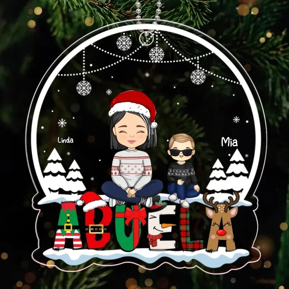 Grandma Grandkids Crossed Legs Sitting On Text Personalized Acrylic Ornament 677272 - DiyGiftly