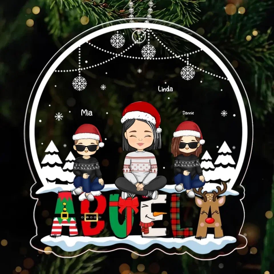 Grandma Grandkids Crossed Legs Sitting On Text Personalized Acrylic Ornament 677272 - DiyGiftly