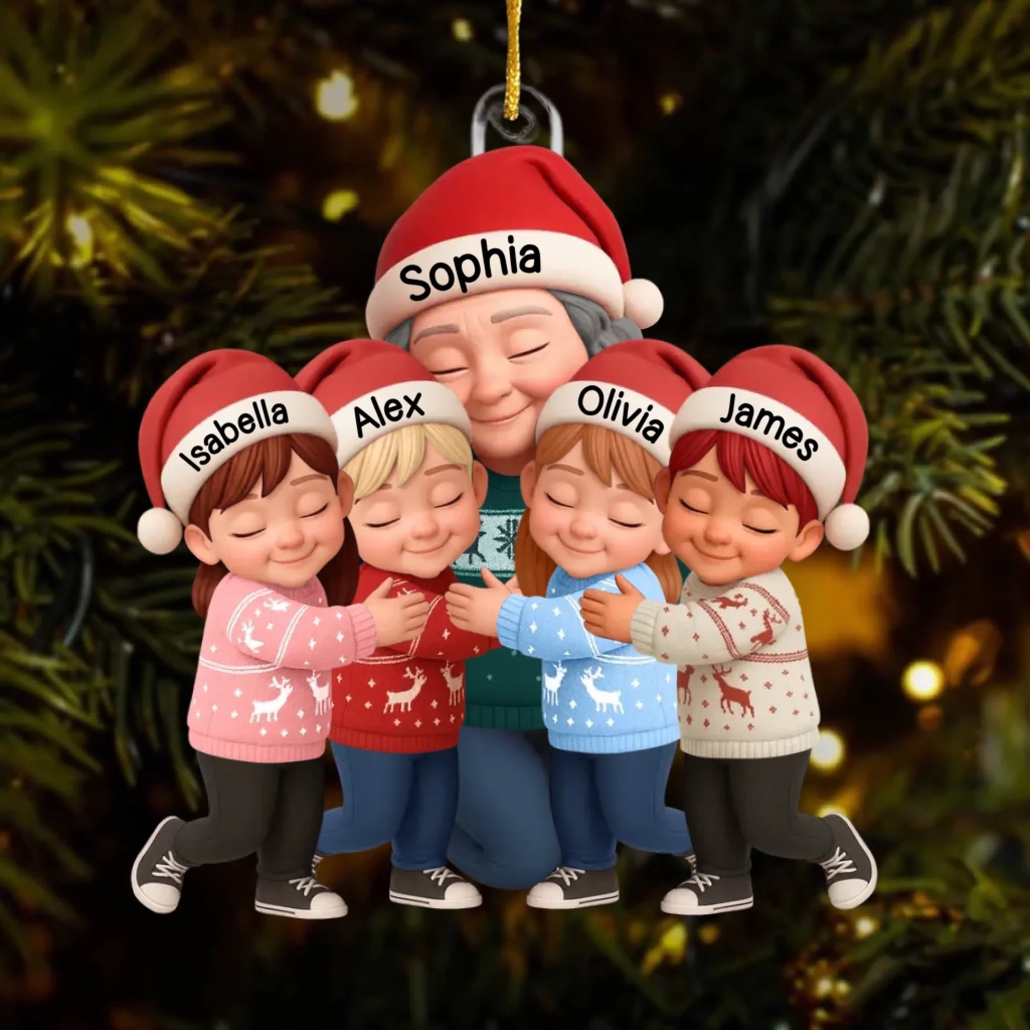 Grandma Hugging Grandkids Personalized Acrylic Ornament – Custom Photo Christmas Ornament for Grandma, Nana, Mimi – Heartwarming Family Keepsake, Holiday Gift from Grandkids, Unique Xmas Tree Decoration 1062021 - DiyGiftly