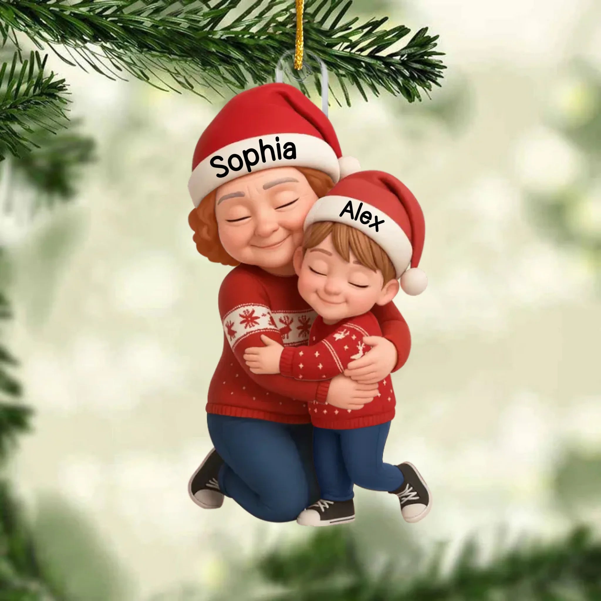Grandma Hugging Grandkids Personalized Acrylic Ornament – Custom Photo Christmas Ornament for Grandma, Nana, Mimi – Heartwarming Family Keepsake, Holiday Gift from Grandkids, Unique Xmas Tree Decoration 1062021 - DiyGiftly