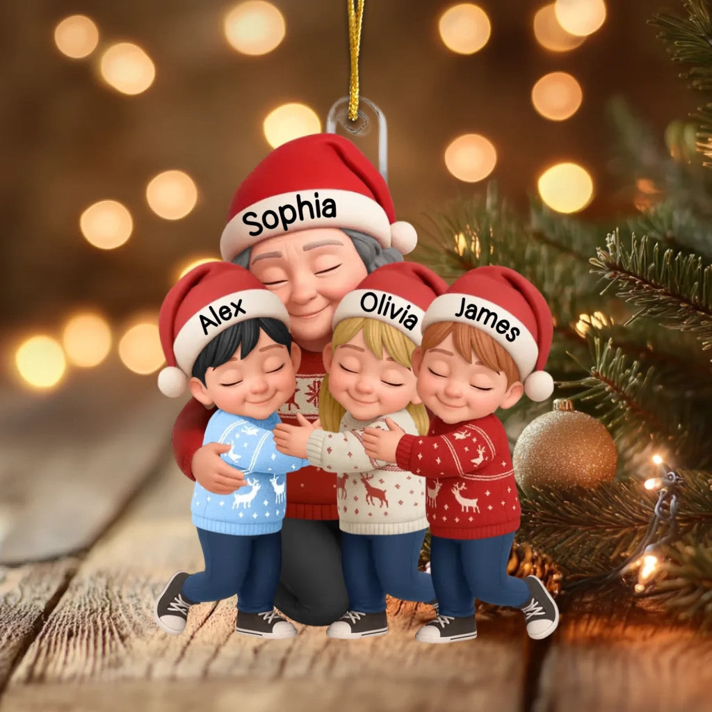 Grandma Hugging Grandkids Personalized Acrylic Ornament – Custom Photo Christmas Ornament for Grandma, Nana, Mimi – Heartwarming Family Keepsake, Holiday Gift from Grandkids, Unique Xmas Tree Decoration 1062021 - DiyGiftly