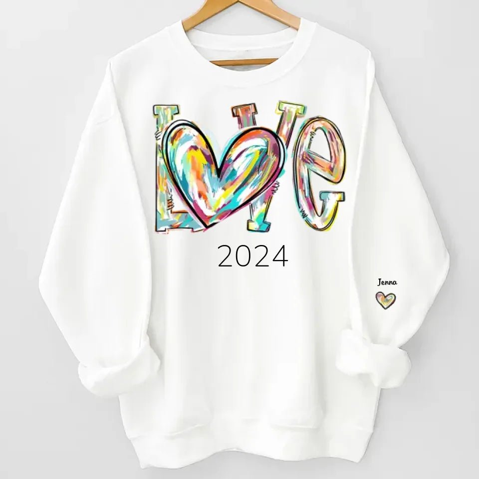 Unisex sweatshirt with personalized family names sleeve print cozy fit christmas gift for grandparents
