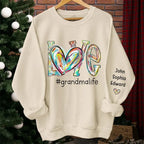Personalized family names unisex sweatshirt sleeve print cozy fit christmas gift for grandparents