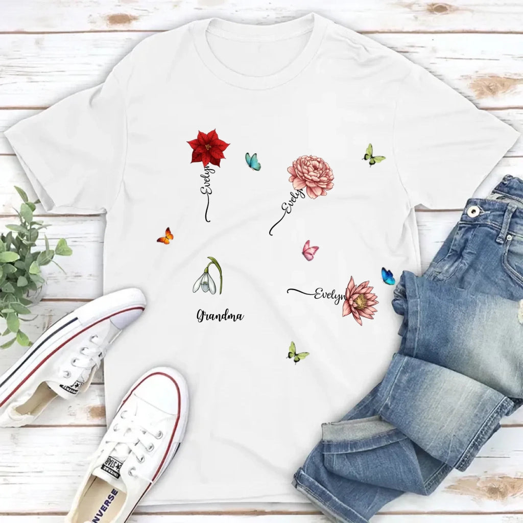 T shirt personalized birth flower soft floral everyday wear