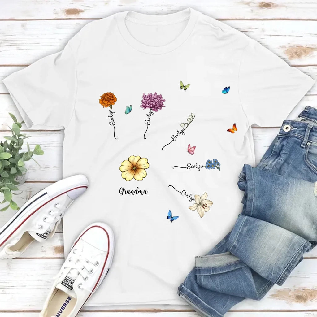 Personalized birth flower t shirt soft floral everyday wear mothers day gift for grandparents