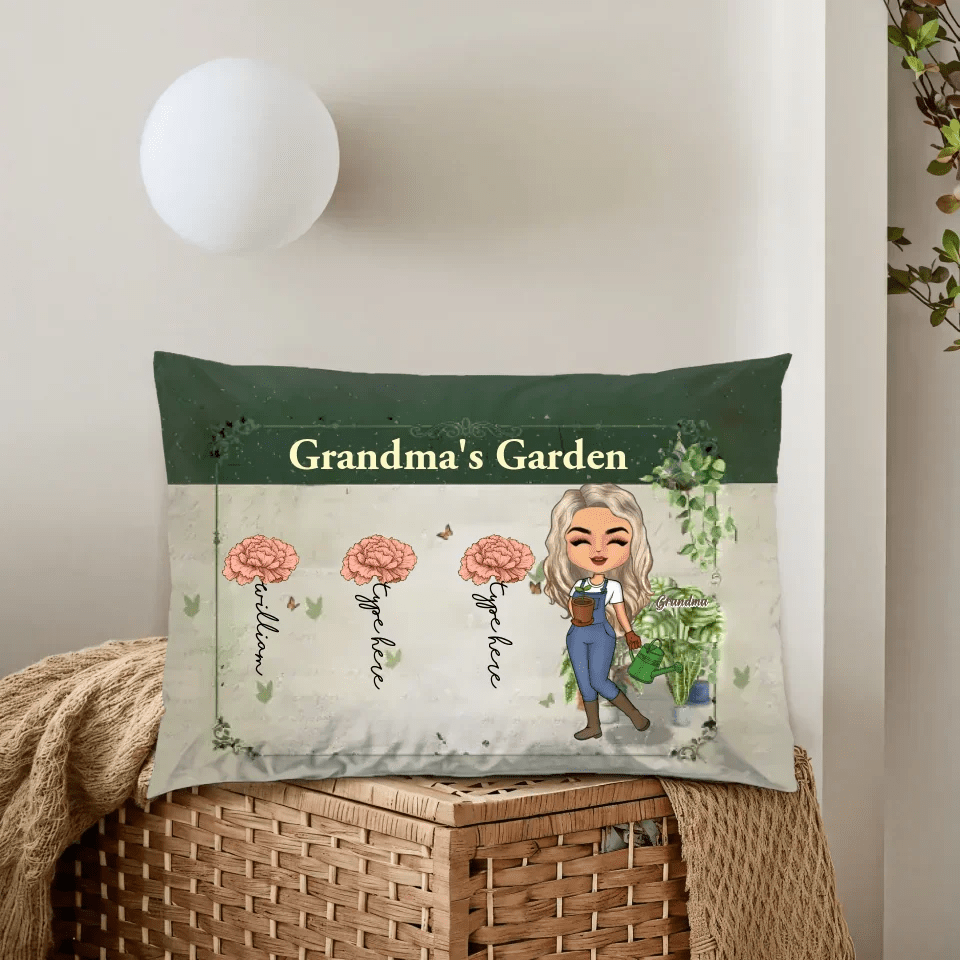 Grandma's Custom Garden: Personalized Grandchildren Flower Art Pillow – Perfect for Home Decor or Gift 714440 - B - DiyGiftly