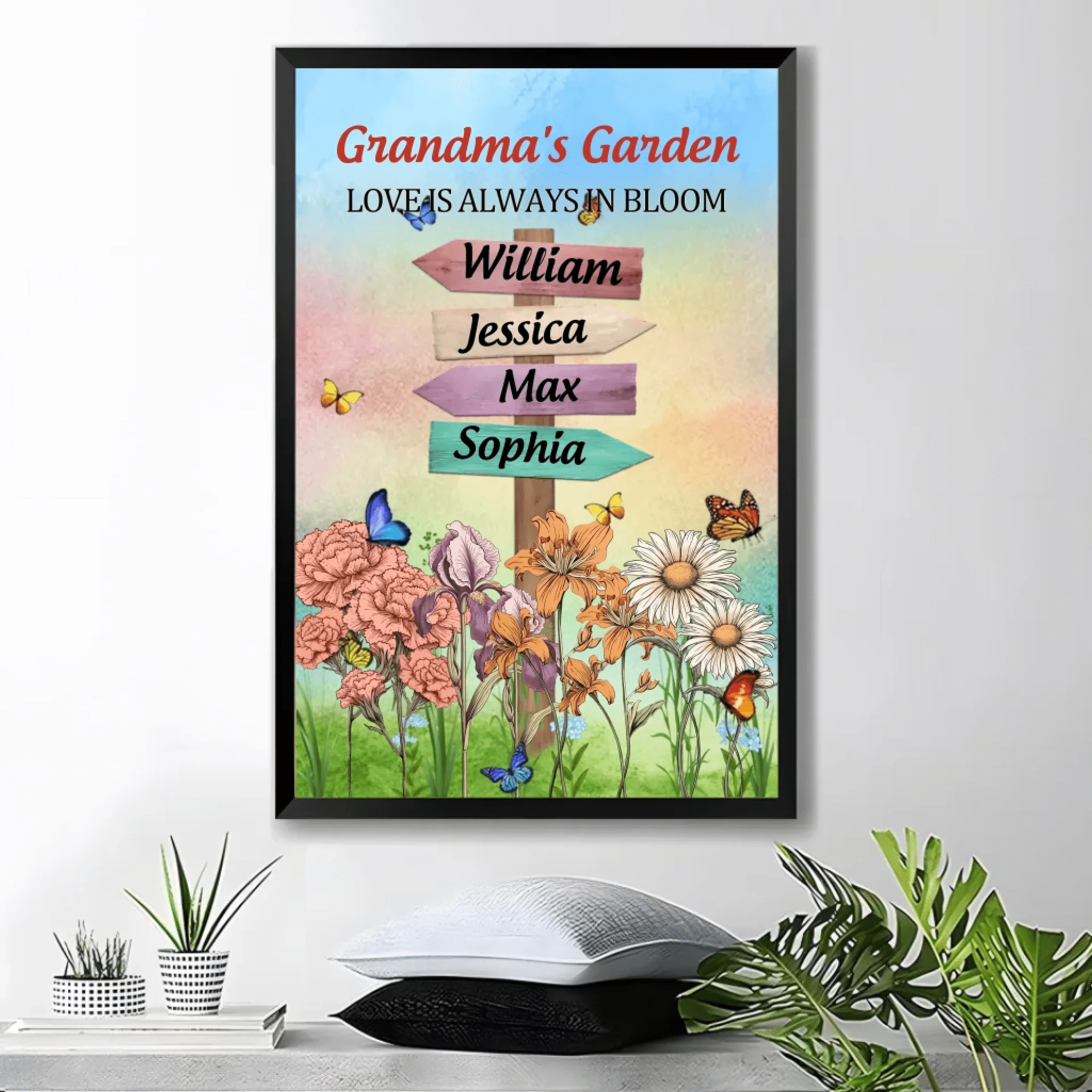 grandmas garden birth month flowers names canvas personalized names birth flower artwork grandparents day gift