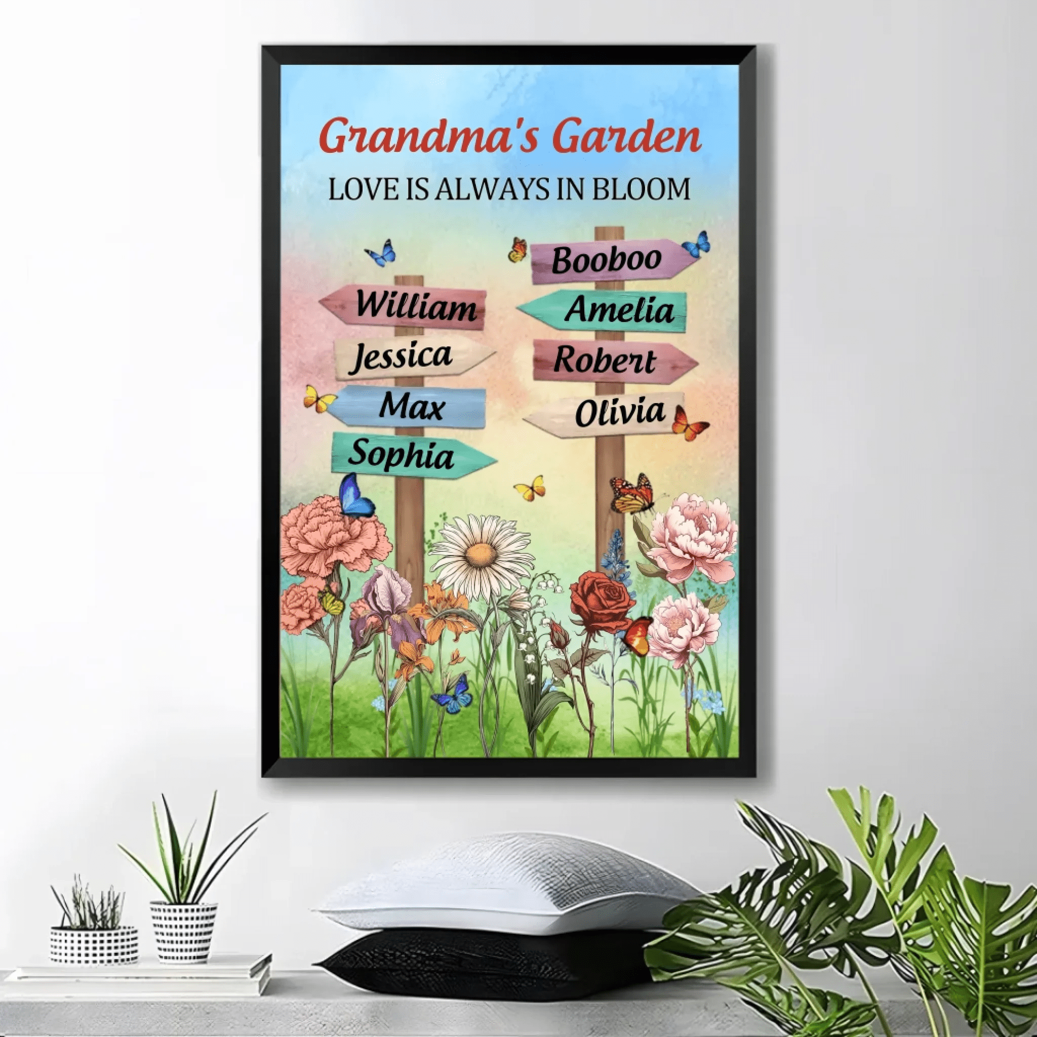 grandmas garden birth month flowers names canvas personalized names grandparents day gift
