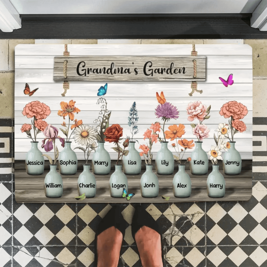Grandma‘s Garden Birth Month Flowers Personalized Doormat, Mother's Day Gift For Grandma, Mom, Auntie 746060 - D - DiyGiftly