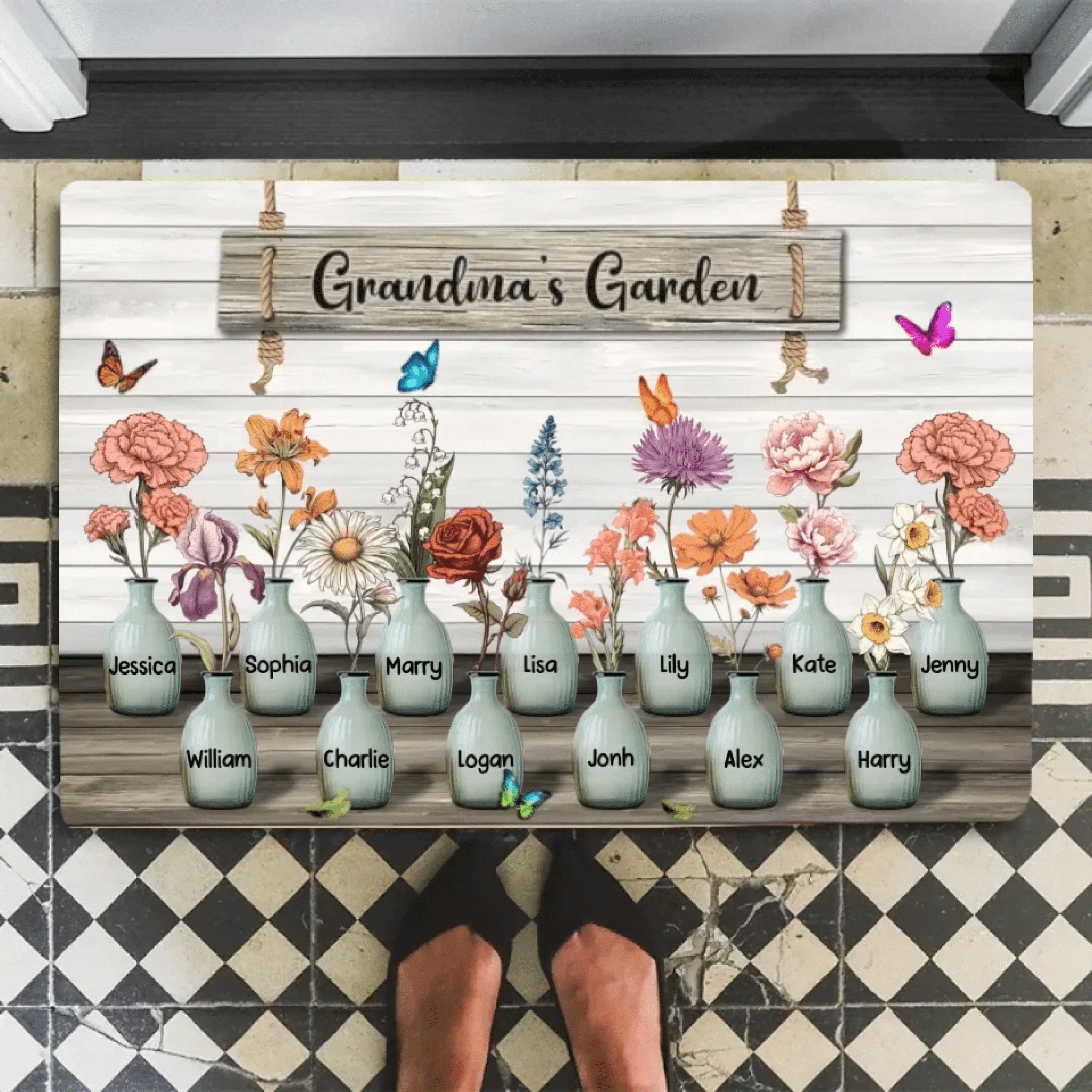 Grandma‘s Garden Birth Month Flowers Personalized Doormat, Mother's Day Gift For Grandma, Mom, Auntie 746060 - D - DiyGiftly