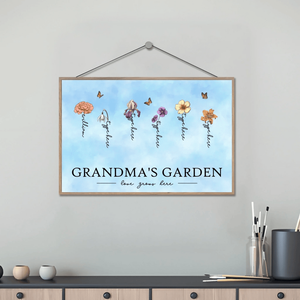 Grandma's Garden Love Grows Here Beautiful Birth Month Flower Gift For Grandma Mom Personalized Custom Wooden Plaque 684539 - DiyGiftly