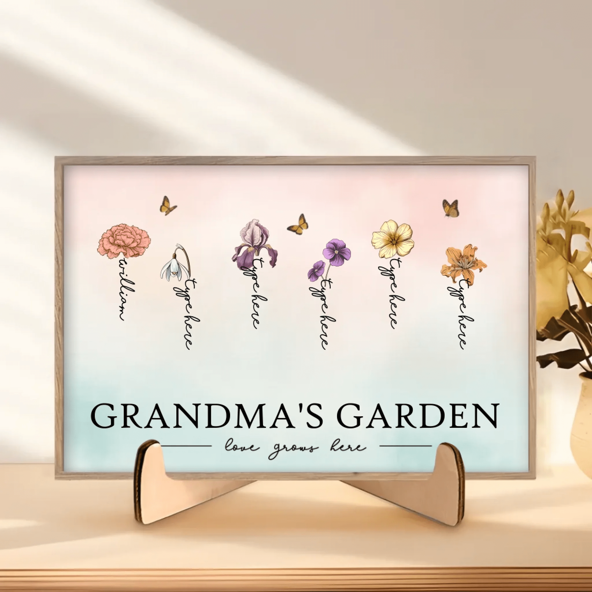 Grandma's Garden Love Grows Here Beautiful Birth Month Flower Gift For Grandma Mom Personalized Custom Wooden Plaque 684539 - DiyGiftly