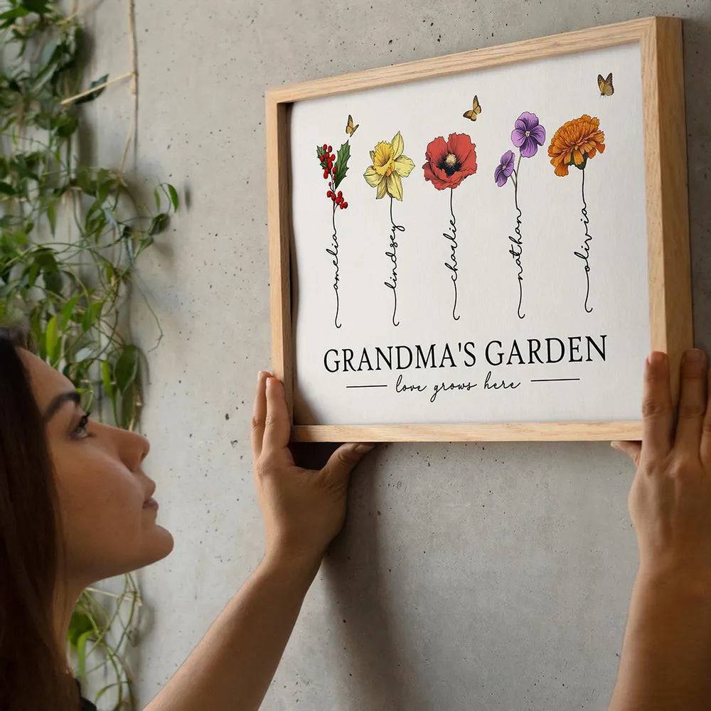 Grandma's Garden Love Grows Here Beautiful Birth Month Flower Gift For Grandma Mom Personalized Poster or Canvas 43914752 - DiyGiftly