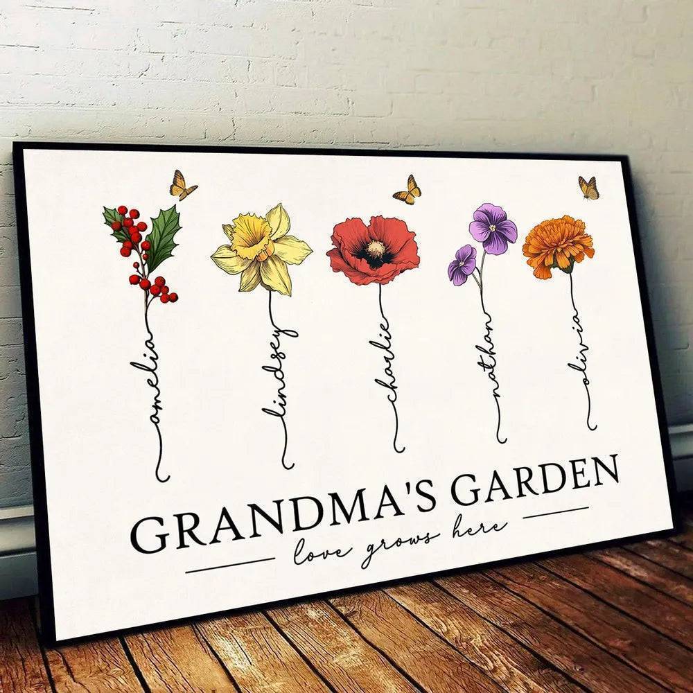 Grandma's Garden Love Grows Here Beautiful Birth Month Flower Gift For Grandma Mom Personalized Poster or Canvas 43914752 - DiyGiftly