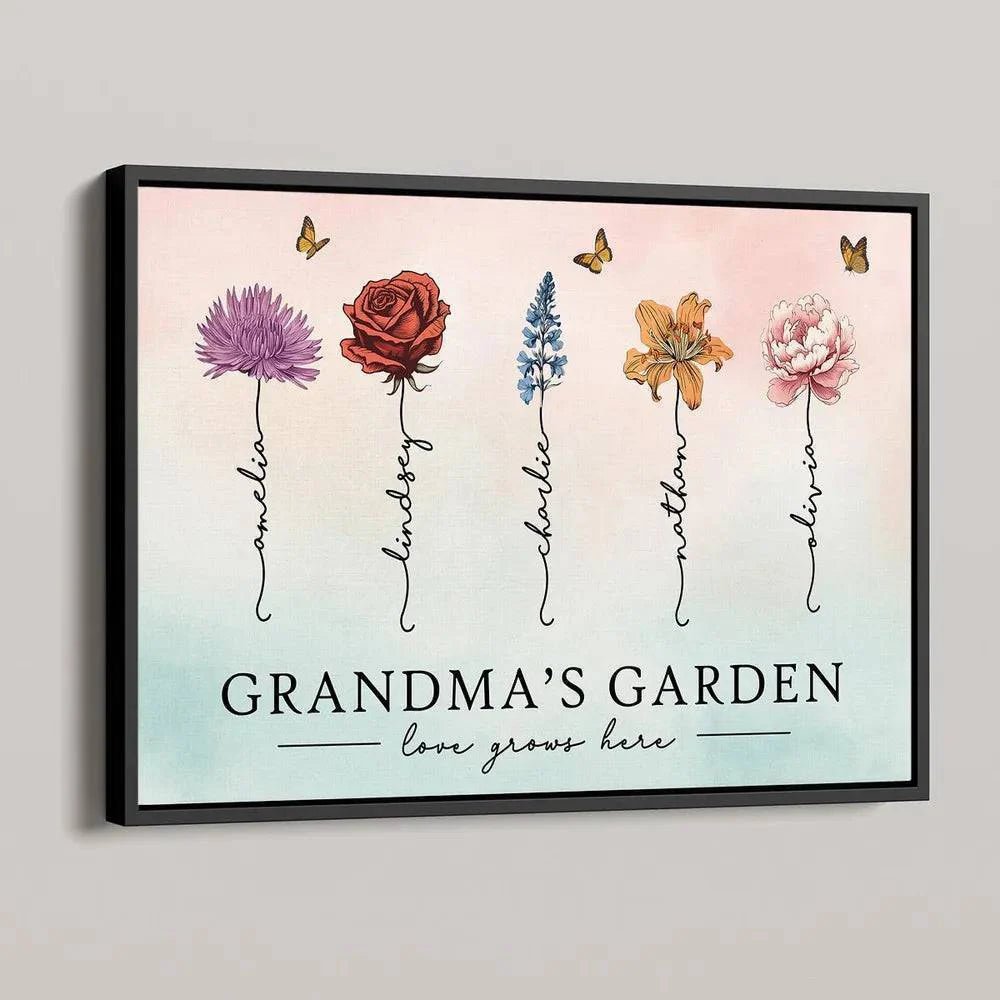 Grandma's Garden Love Grows Here Beautiful Birth Month Flower Gift For Grandma Mom Personalized Poster or Canvas 43914752 - DiyGiftly