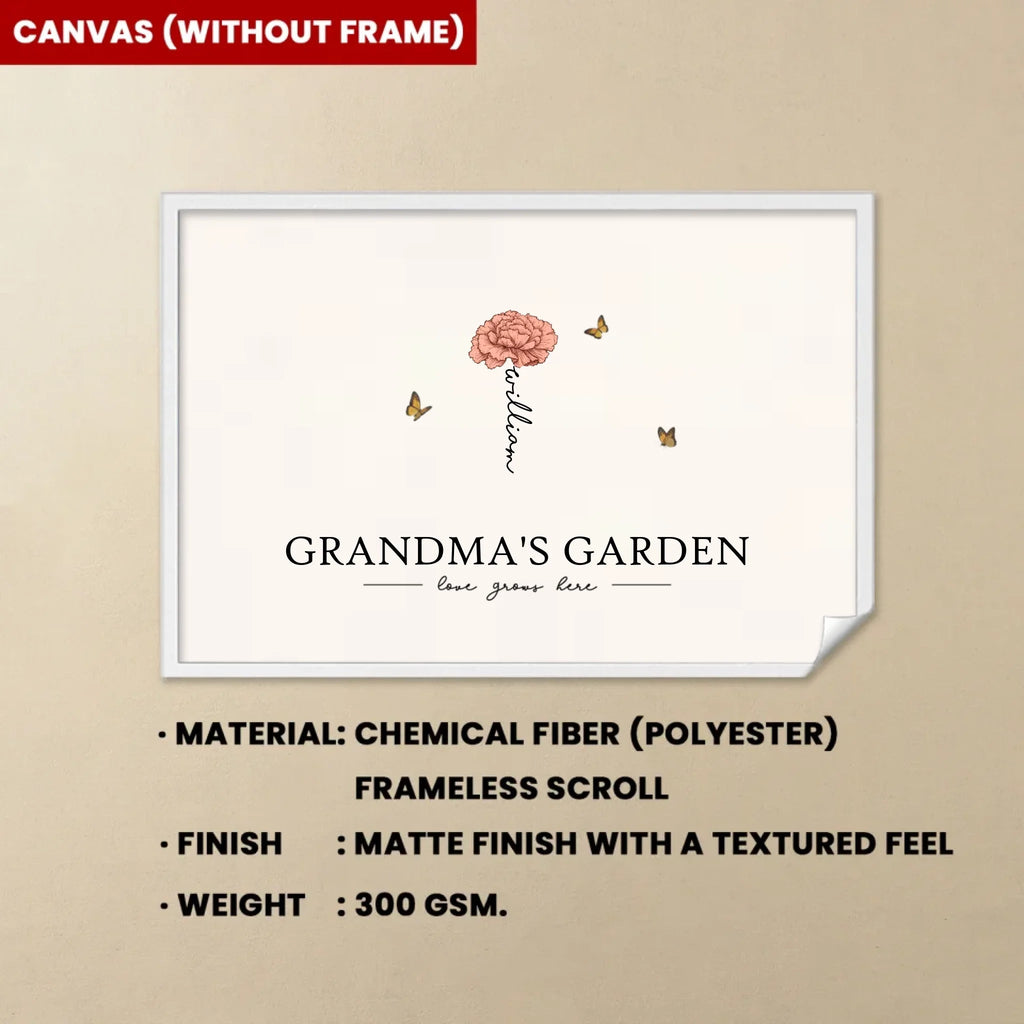 Grandma's Garden Love Grows Here Beautiful Birth Month Flower Gift For Grandma Mom Personalized Wood Framed Canvas 684539 - DiyGiftly