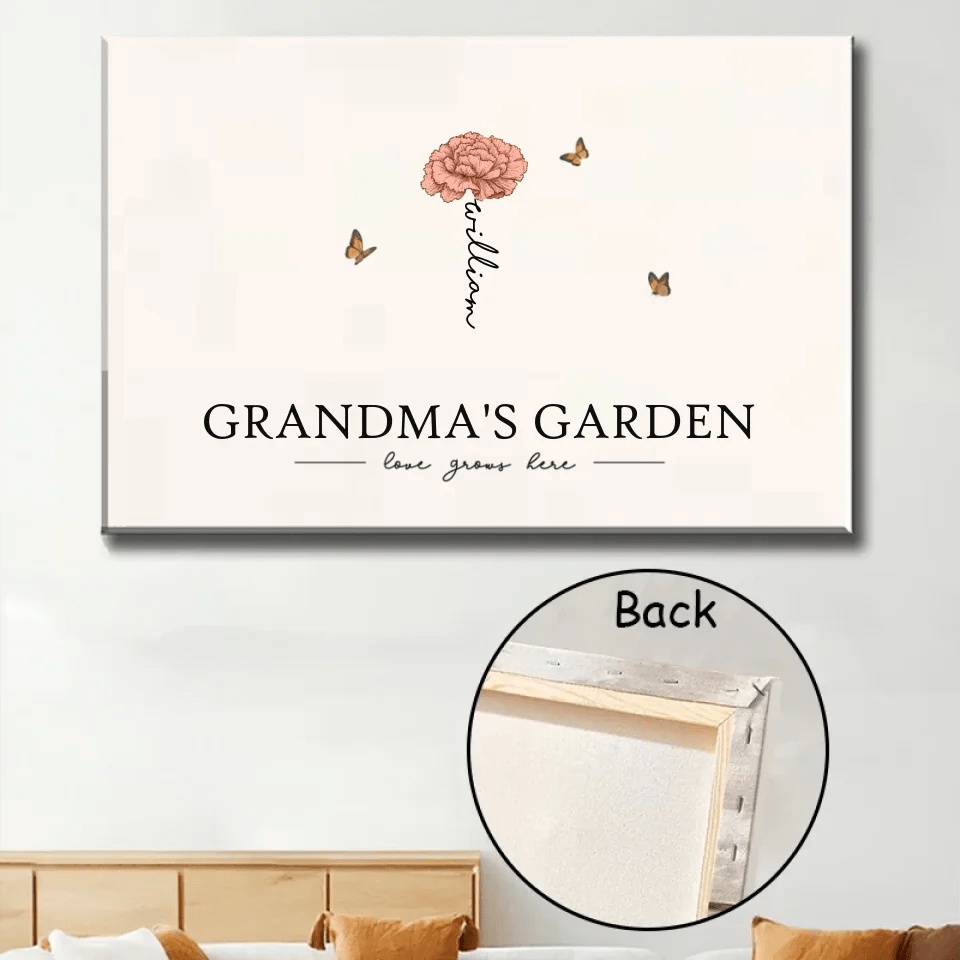 Grandma's Garden Love Grows Here Beautiful Birth Month Flower Gift For Grandma Mom Personalized Wood Framed Canvas 684539 - DiyGiftly