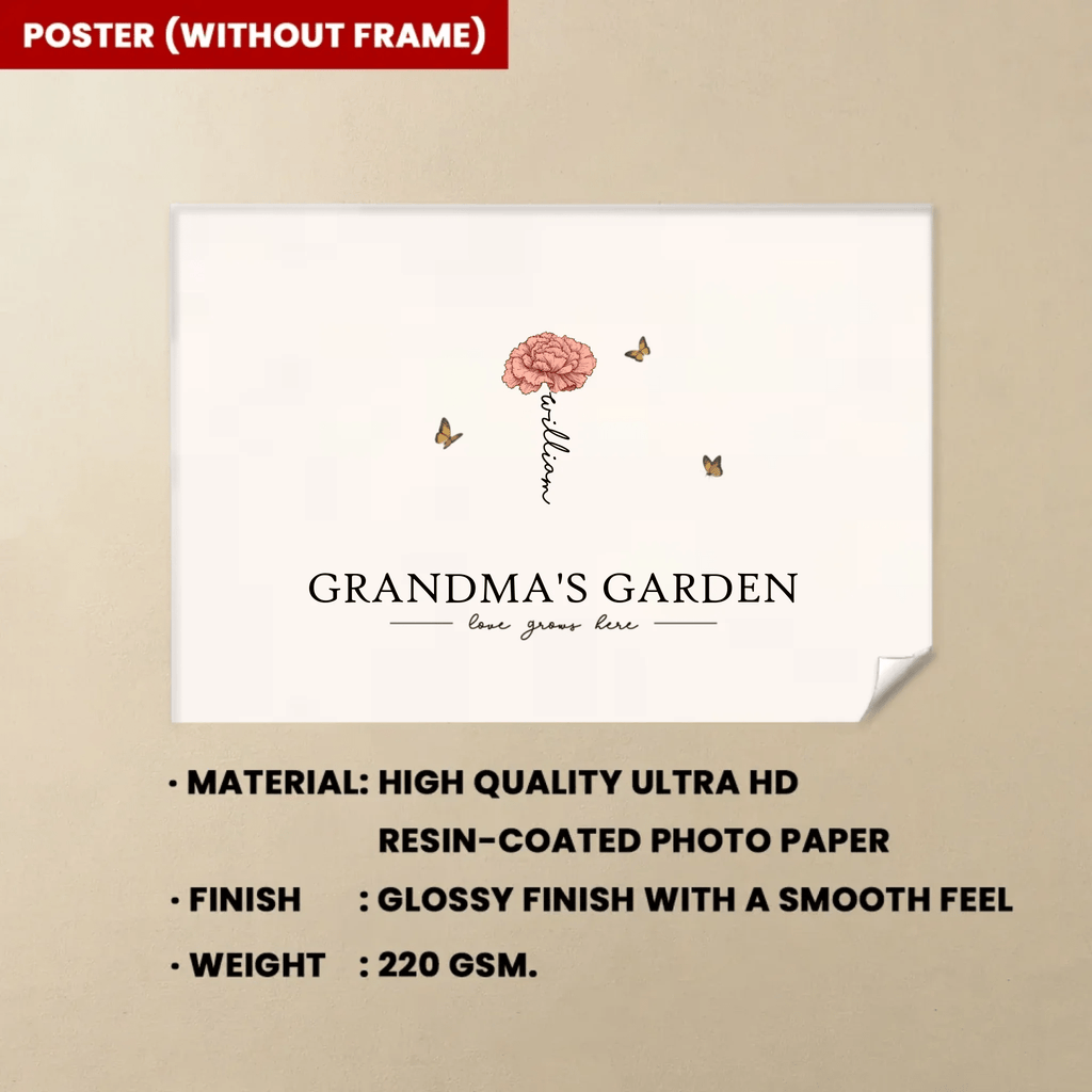 Grandma's Garden Love Grows Here Beautiful Birth Month Flower Gift For Grandma Mom Personalized Wood Framed Canvas 684539 - DiyGiftly