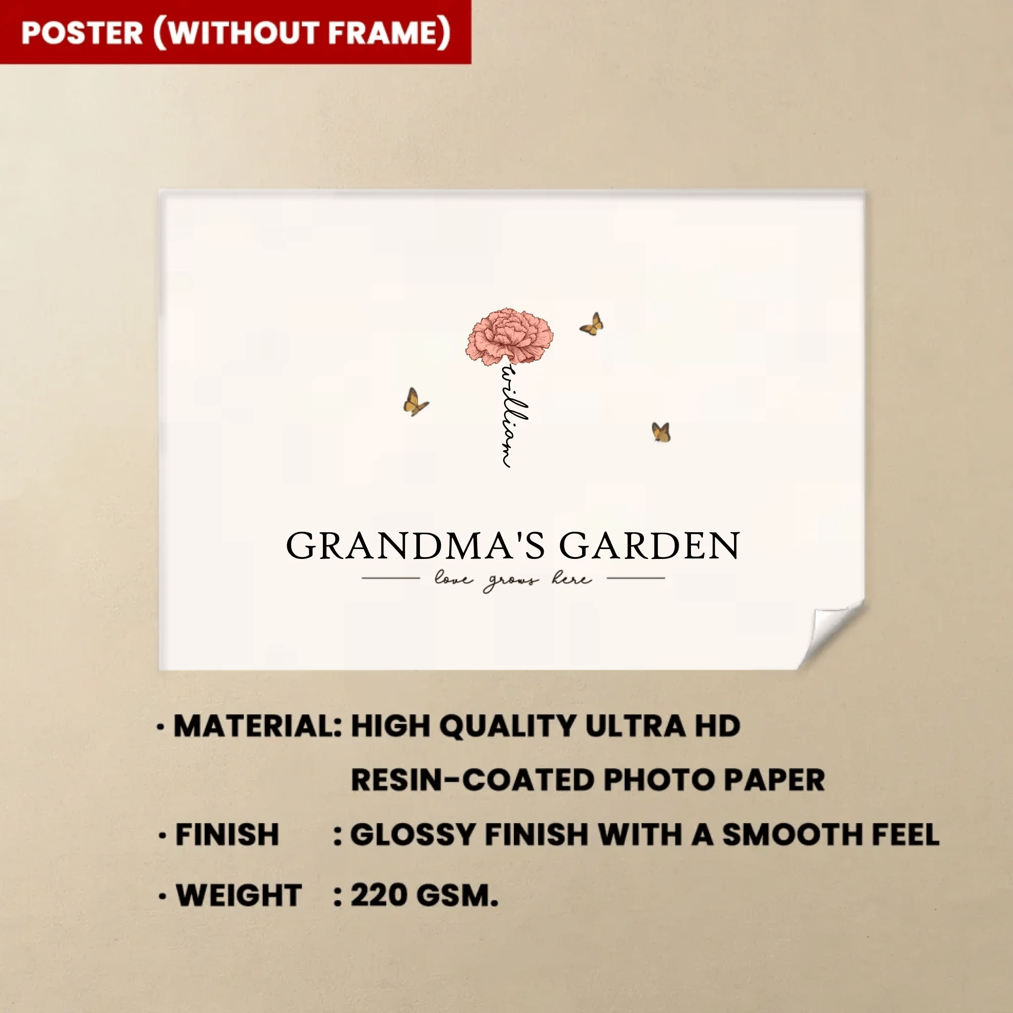 Grandma's Garden Love Grows Here Beautiful Birth Month Flower Gift For Grandma Mom Personalized Wood Framed Canvas 684539 - DiyGiftly