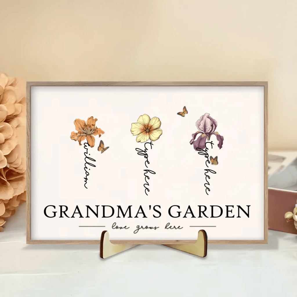 Grandma's Garden Love Grows Here Beautiful Birth Month Flower Gift ForGrandma Mom Personalized Plaque 684540 - DiyGiftly