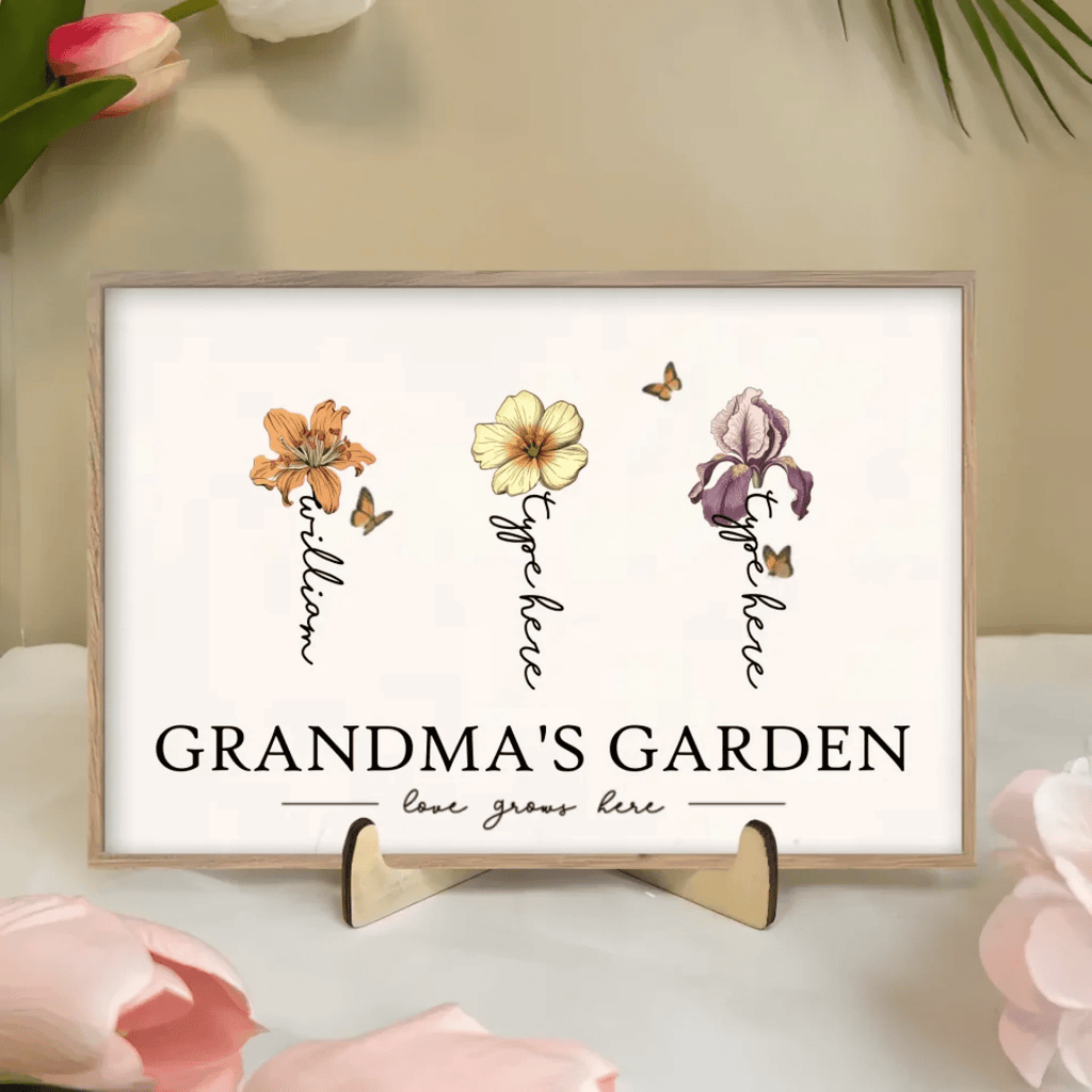 Grandma's Garden Love Grows Here Beautiful Birth Month Flower Gift ForGrandma Mom Personalized Plaque 684540 - DiyGiftly