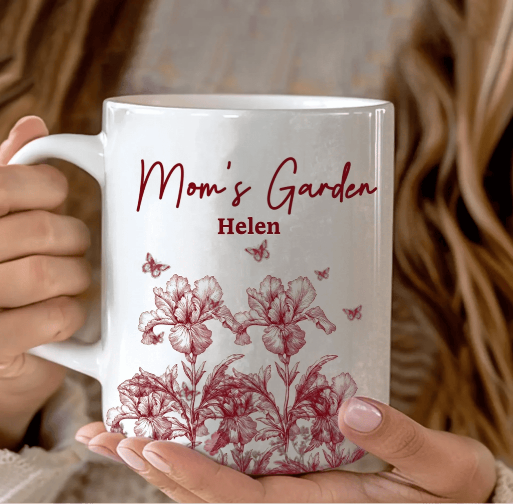 Grandmas garden toile personalized birth flower coffee mug gift for grandparents
