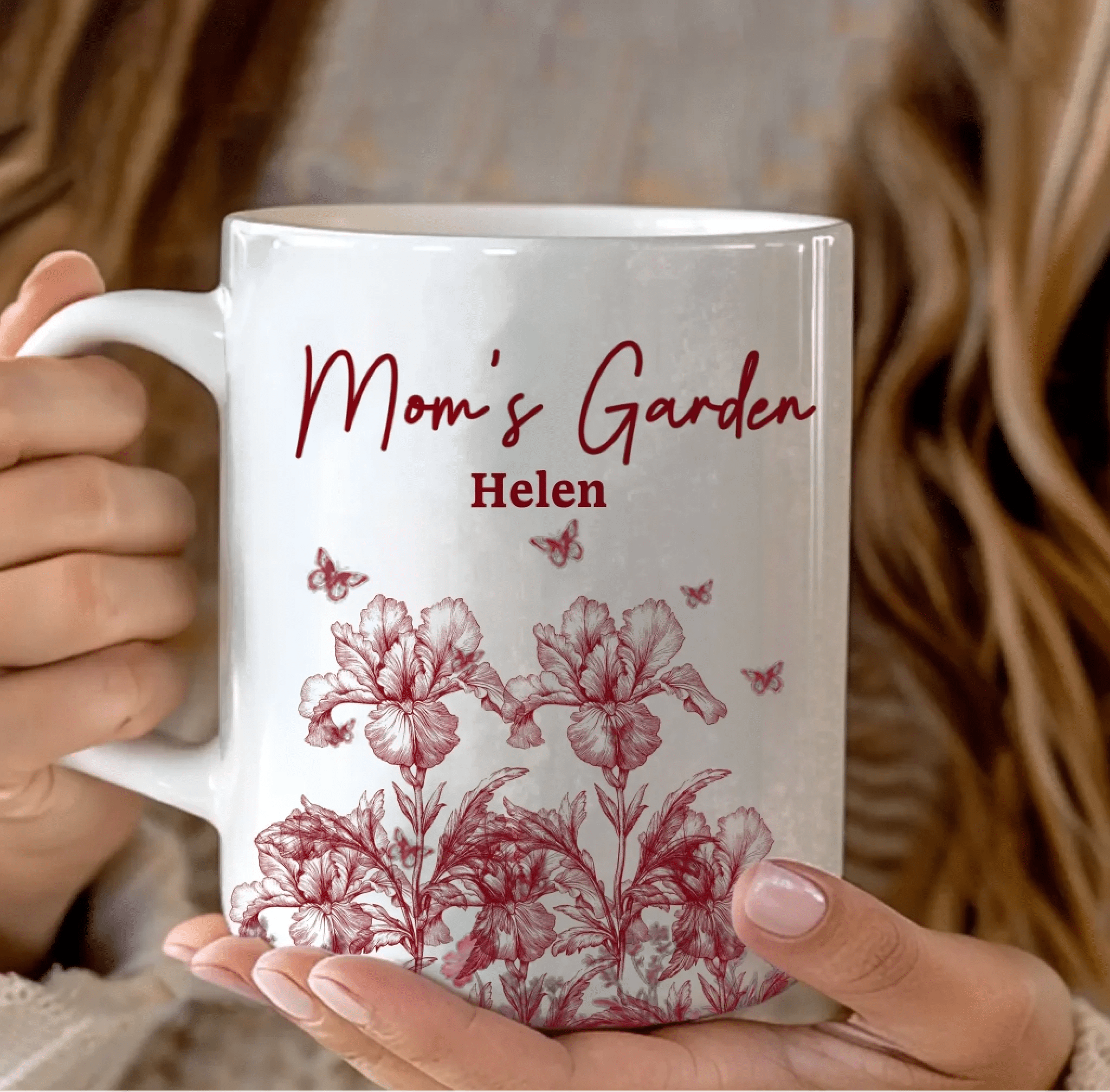 Grandmas garden toile personalized birth flower coffee mug gift for grandparents
