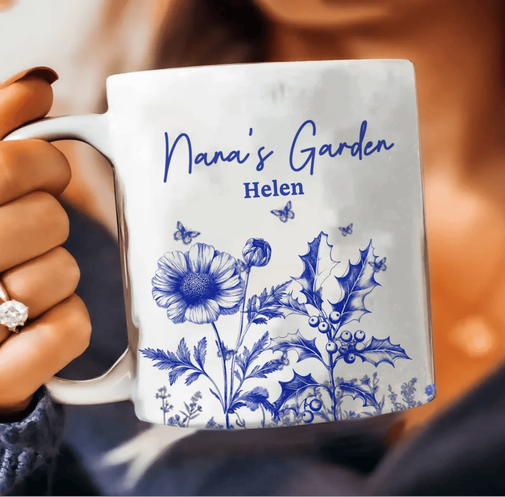 Coffee mug with personalized birth flower ceramic mug gift for grandparents