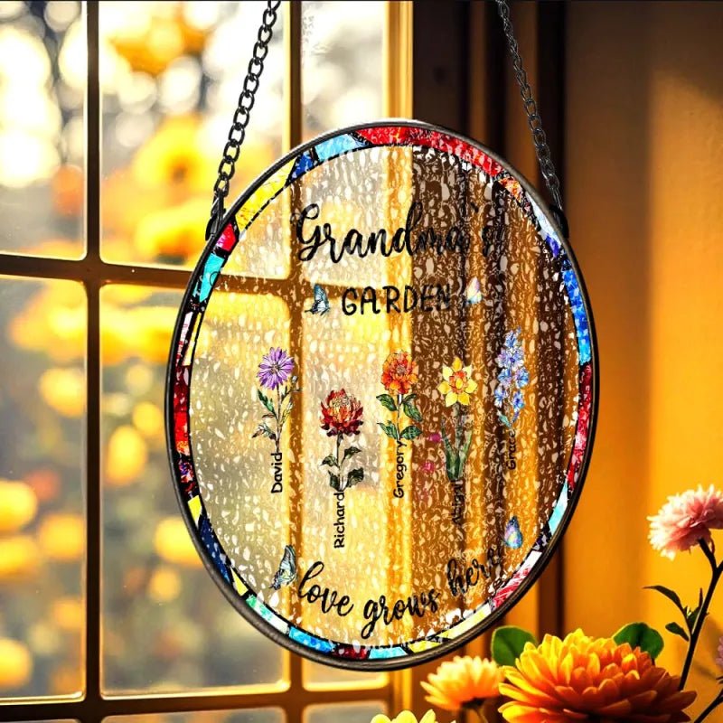 Grandmas garden personalized birth flower suncatcher gift for grandparents