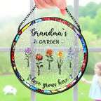 Personalized birth flower suncatcher light catching floral glass decor gift for grandparents