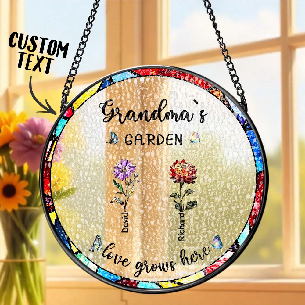 Personalized birth flower suncatcher light catching floral glass decor lightweight
