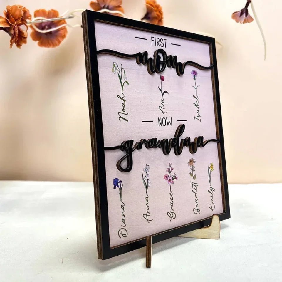 Grandma's Heart - Custom Family Tree Wood Sign with Stand, for Mom, Grandma & Great Grandma - A Tribute to Her Love 681100 - DiyGiftly