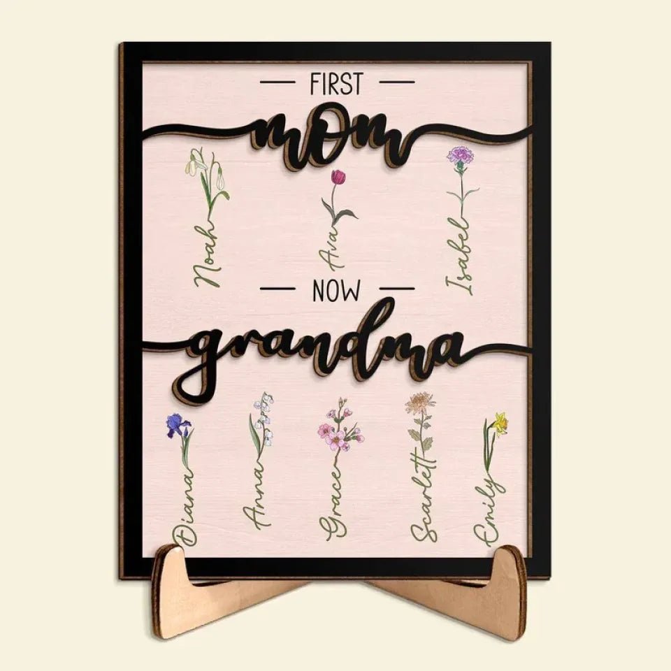 Grandma's Heart - Custom Family Tree Wood Sign with Stand, for Mom, Grandma & Great Grandma - A Tribute to Her Love 681100 - DiyGiftly