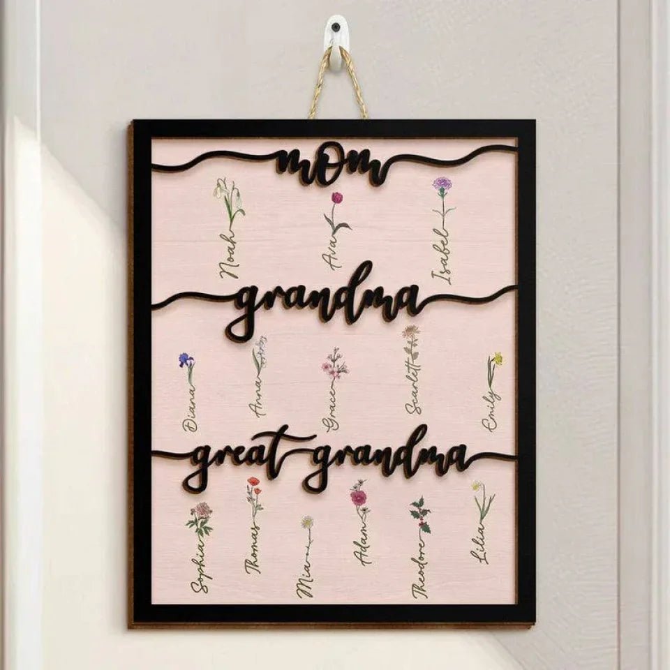 Grandma's Heart - Custom Family Tree Wood Sign with Stand, for Mom, Grandma & Great Grandma - A Tribute to Her Love 681100 - DiyGiftly
