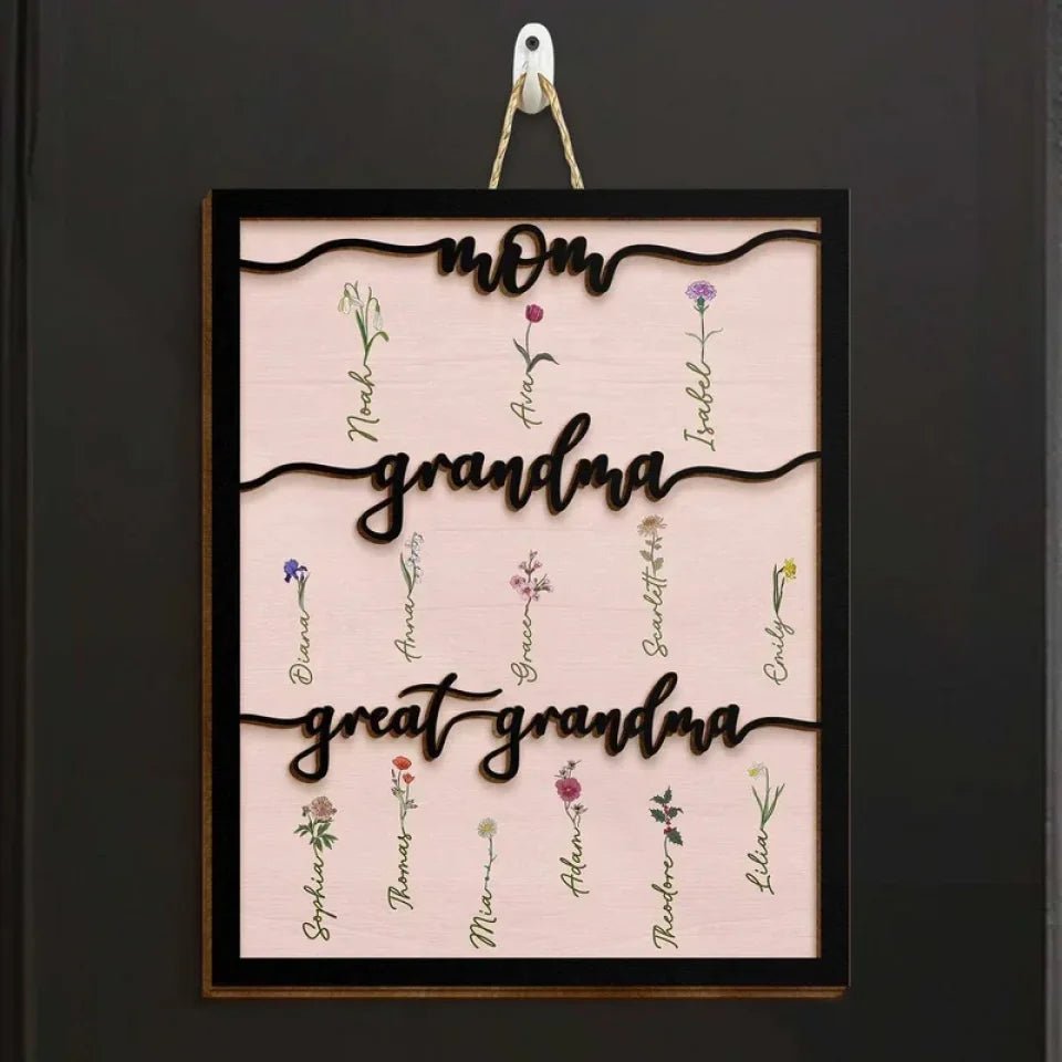 Grandma's Heart - Custom Family Tree Wood Sign with Stand, for Mom, Grandma & Great Grandma - A Tribute to Her Love 681100 - DiyGiftly