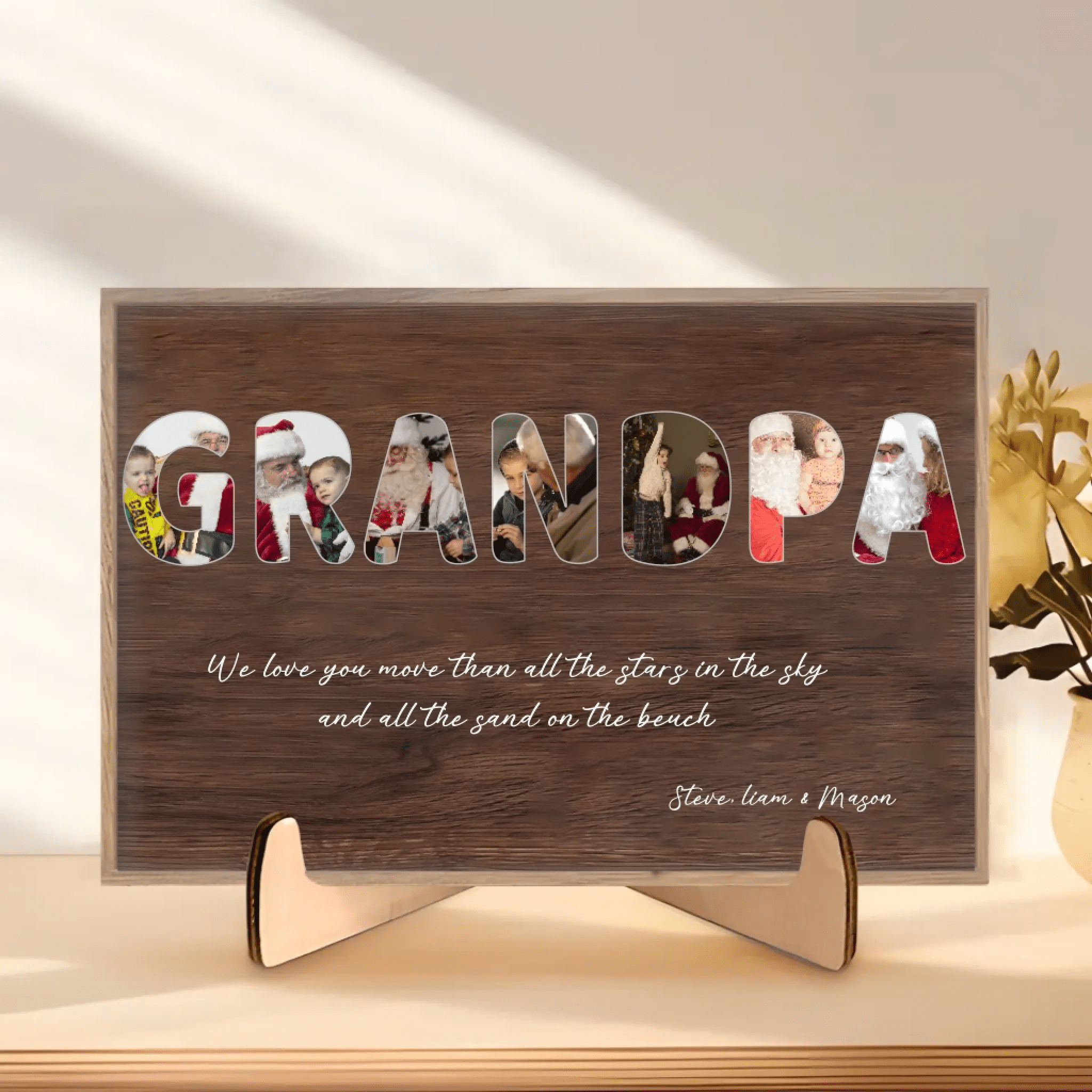 Grandpa Custom Photo - Customizable Navy Vintage Background Custom Wooden Plaquet 733450 - DiyGiftly