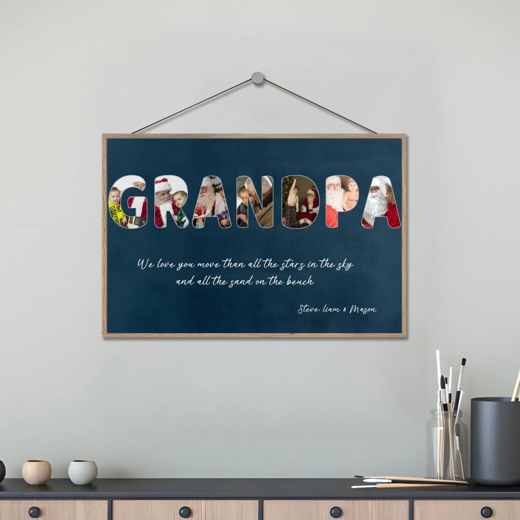 Grandpa Custom Photo - Customizable Navy Vintage Background Custom Wooden Plaquet 733450 - DiyGiftly