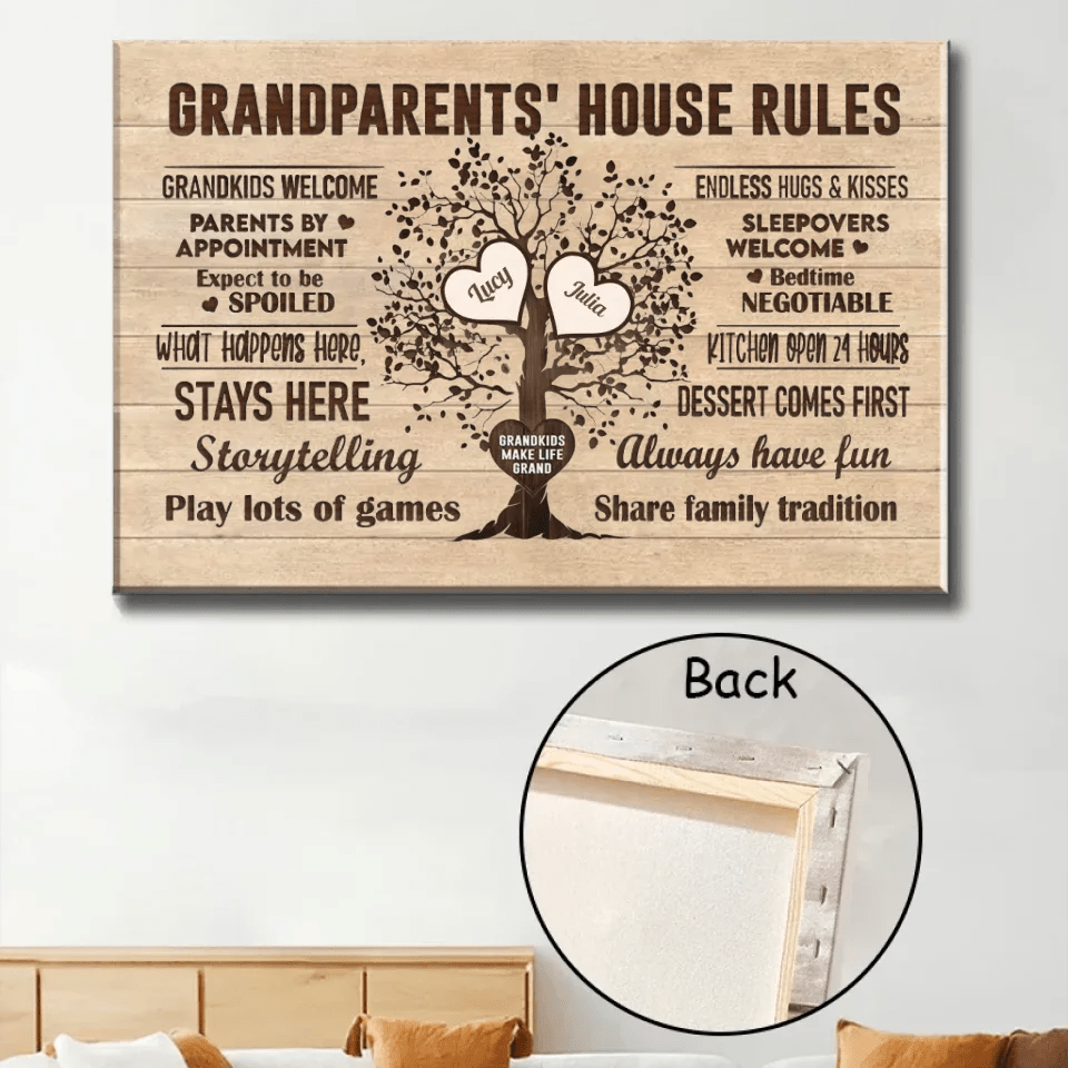 personalized family names poster canvas wall art Grandparents House Rules heartfelt home display