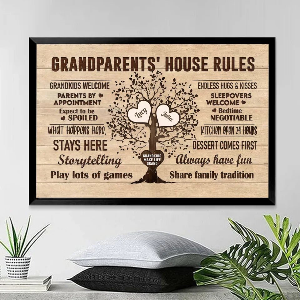Grandparents House Rules poster canvas wall art personalized family names for grandparents