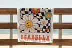 Groovy Daisy Checkered Personalized Beach Towel, Retro Custom Pool Towel, Hippie Birthday Vacation Gift, 70's Bachelorette Bridesmaid towel 29849088 - DiyGiftly