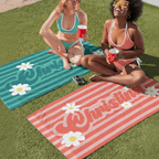 Groovy Daisy Retro Style Custom Beach Towel,Daisy Party Favors Kids Striped Personalized Name Pool Towel, 70s Hippie Birthday Vacation Gift 16004608 - DiyGiftly