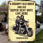 Grumpy Biker And His Wife Live Here - Personalized Custom Metal Sign 737788 - 737791 - DiyGiftly