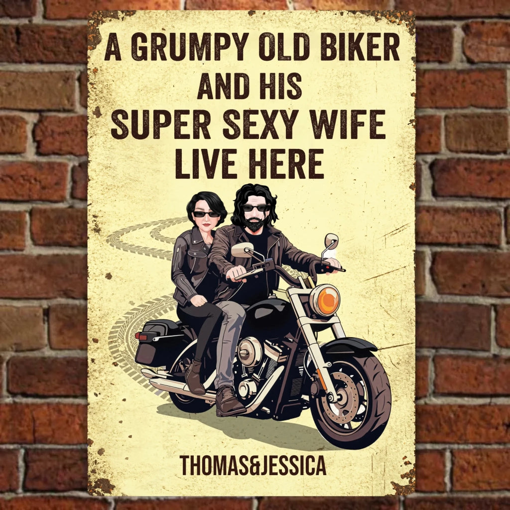 Grumpy Biker And His Wife Live Here - Personalized Custom Metal Sign 737788 - 737791 - DiyGiftly