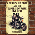 Grumpy Biker And His Wife Live Here - Personalized Custom Metal Sign 737788 - 737791 - DiyGiftly