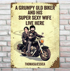 Grumpy Biker And His Wife Live Here - Personalized Custom Metal Sign 737788 - 737791 - DiyGiftly