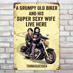 Grumpy Biker And His Wife Live Here - Personalized Custom Metal Sign 737788 - 737791 - DiyGiftly