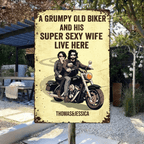 Grumpy Biker And His Wife Live Here - Personalized Custom Metal Sign 737788 - 737791 - DiyGiftly