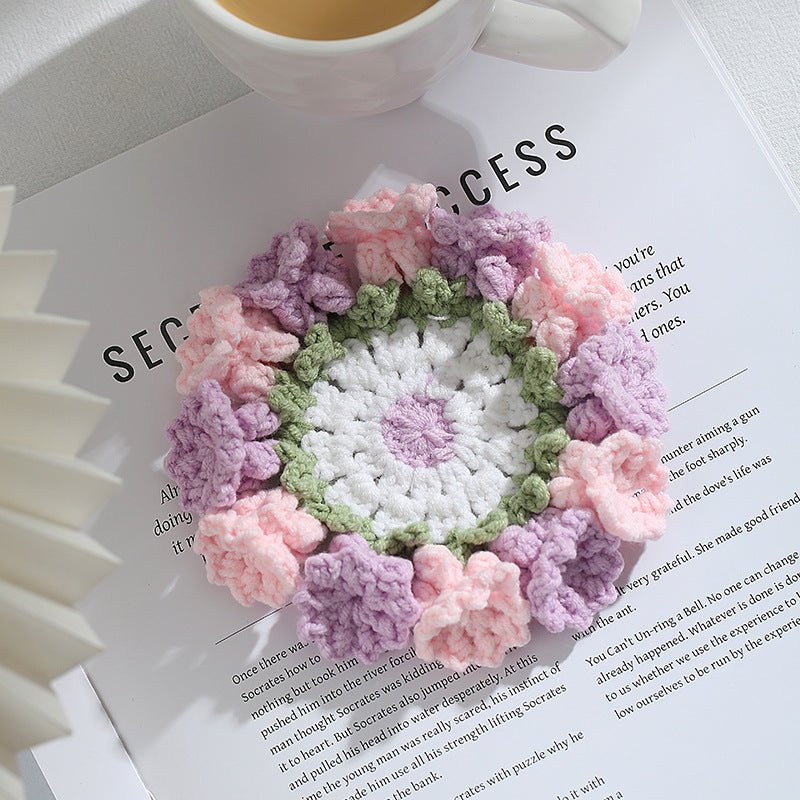 blooming garden coaster set handmade crochet for coffee table decor