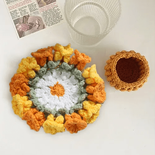 Handmade Crochet Lily of the Valley Coaster Set with Transformable Floral Design Eco - Friendly Home Decor Unique Gift for Mom - DiyGiftly